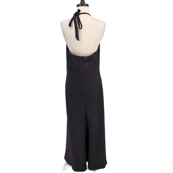 Black Linen Halter Dress with Front Tuxedo Ruffle - Picture 5 of 6